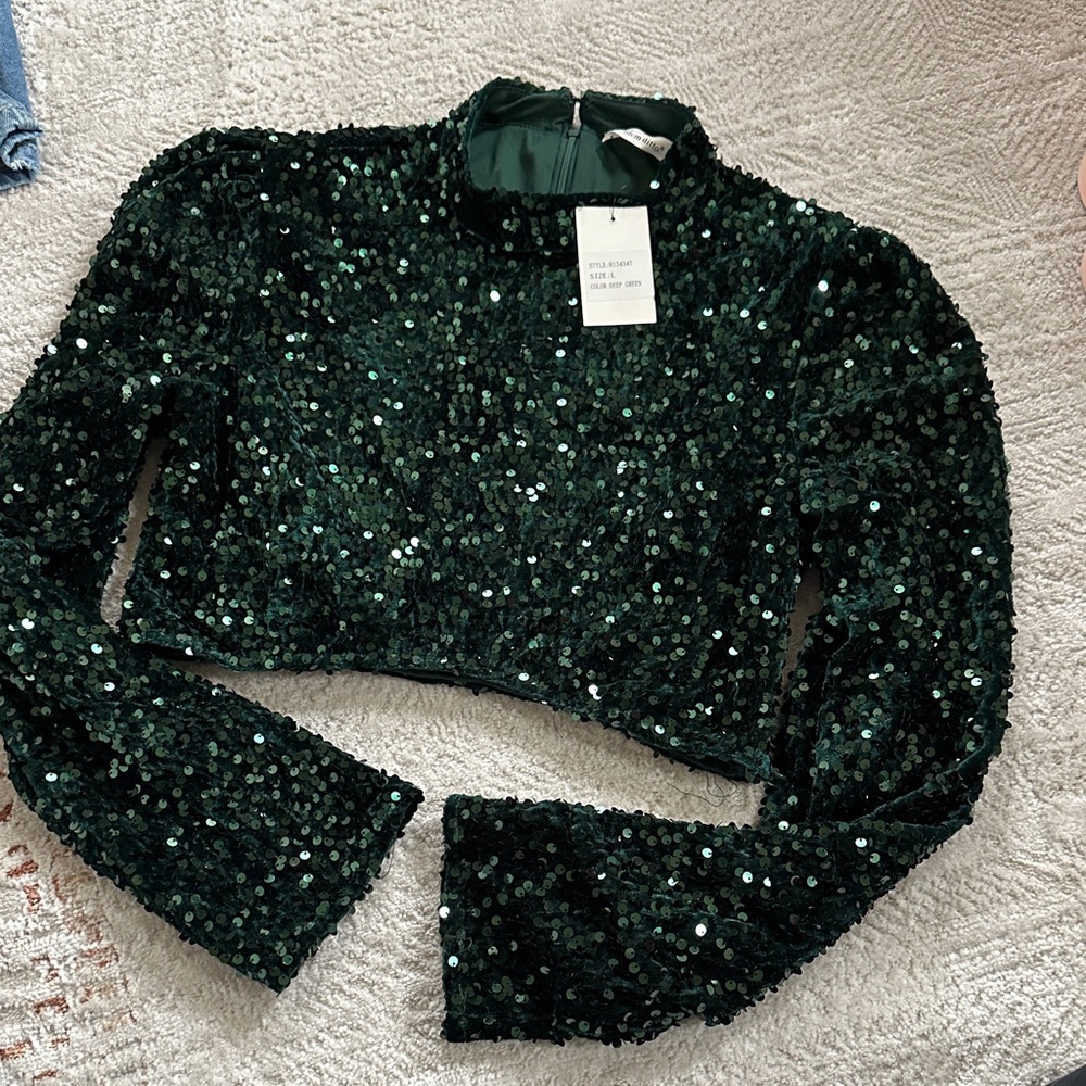 Emerald Sequin Crop Top